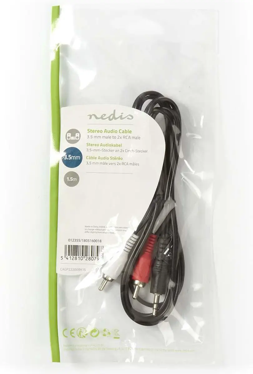 Nedis Stereo-Audiokabel 3,5mm Male naar 2x RCA Male 1,5m - Zwart