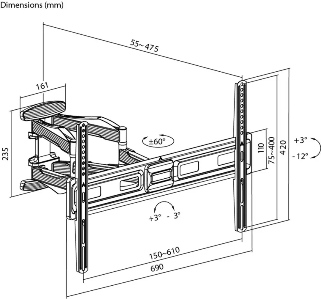 Goobay TV Muurbeugel 37-80" Full Motion - 80kg - Zwart