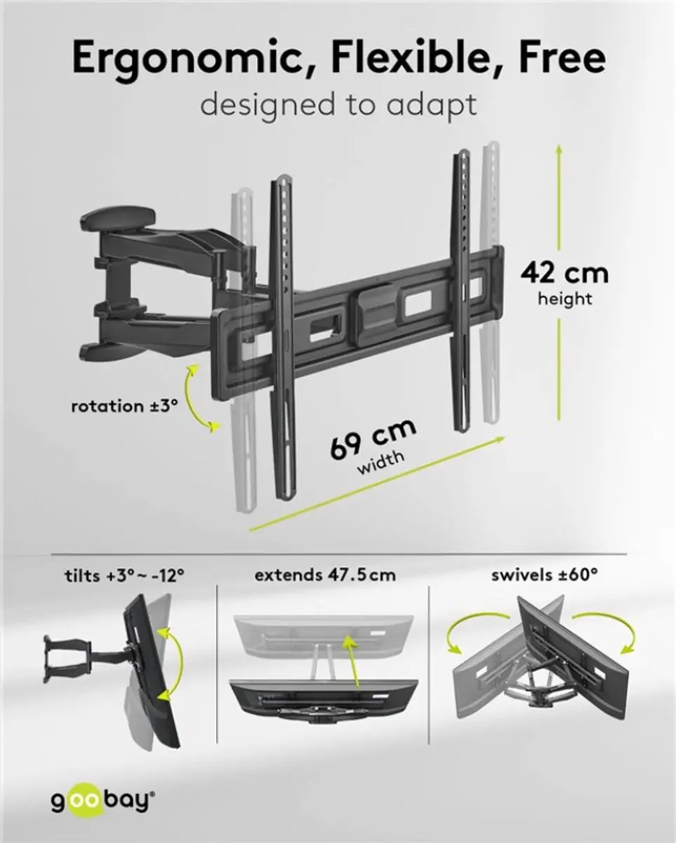 Goobay TV Muurbeugel 37-80" Full Motion - 80kg - Zwart