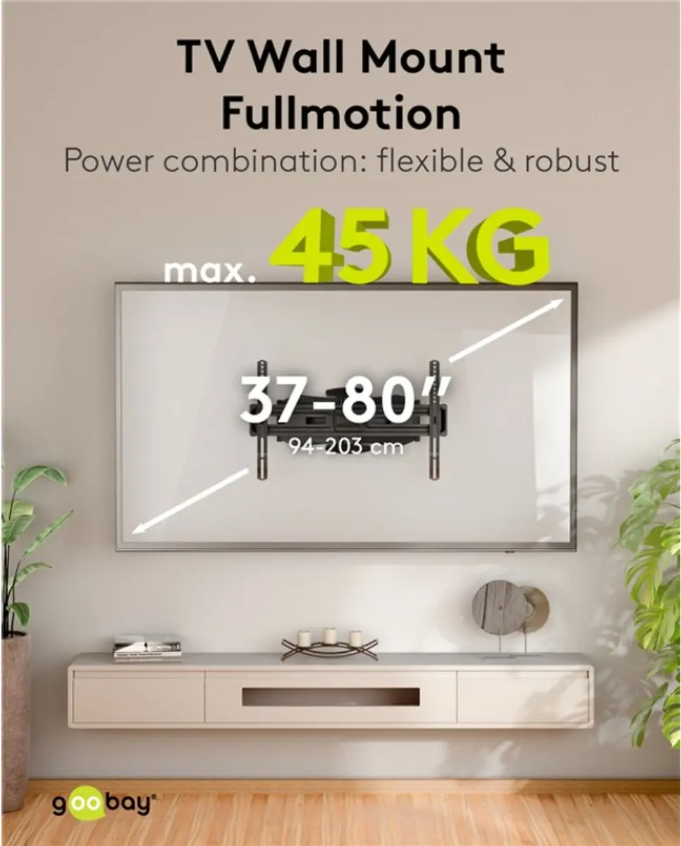 Goobay TV Muurbeugel 37-80" Full Motion - 80kg - Zwart