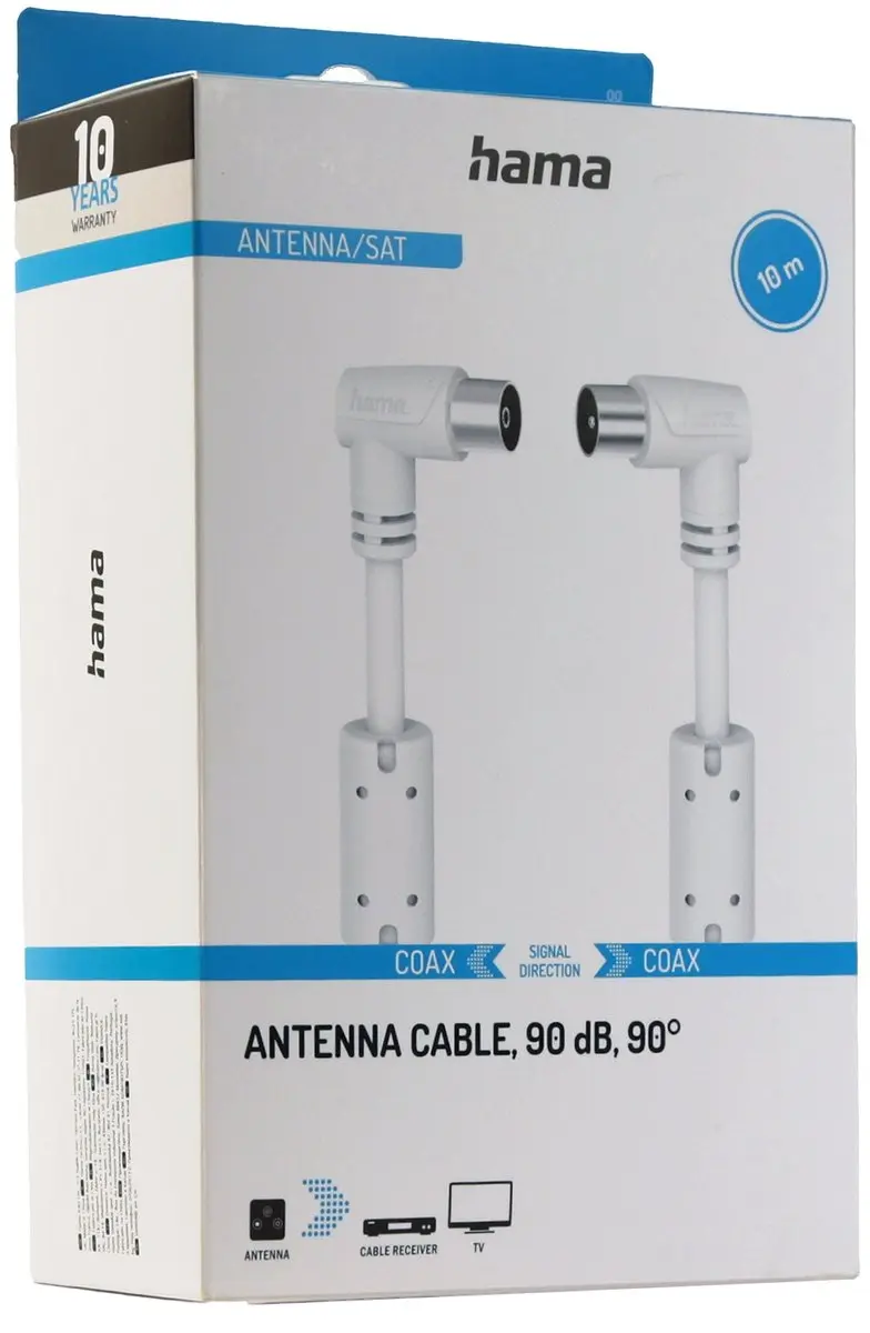 Hama Coaxkoppeling 90° 10m - 90dB - Wit