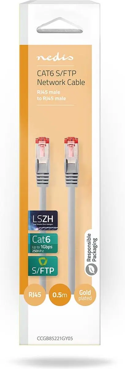 Nedis CAT6 Netwerkkabel CCGB85221GY05 - 0,5m - Grijs