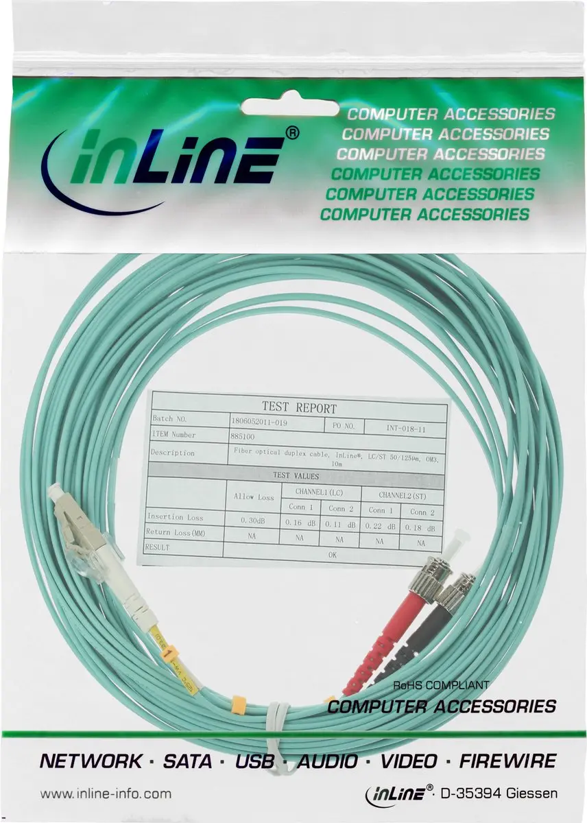 InLine LC-ST Duplex Glasvezelkabel OM3 7,5m - Blauw