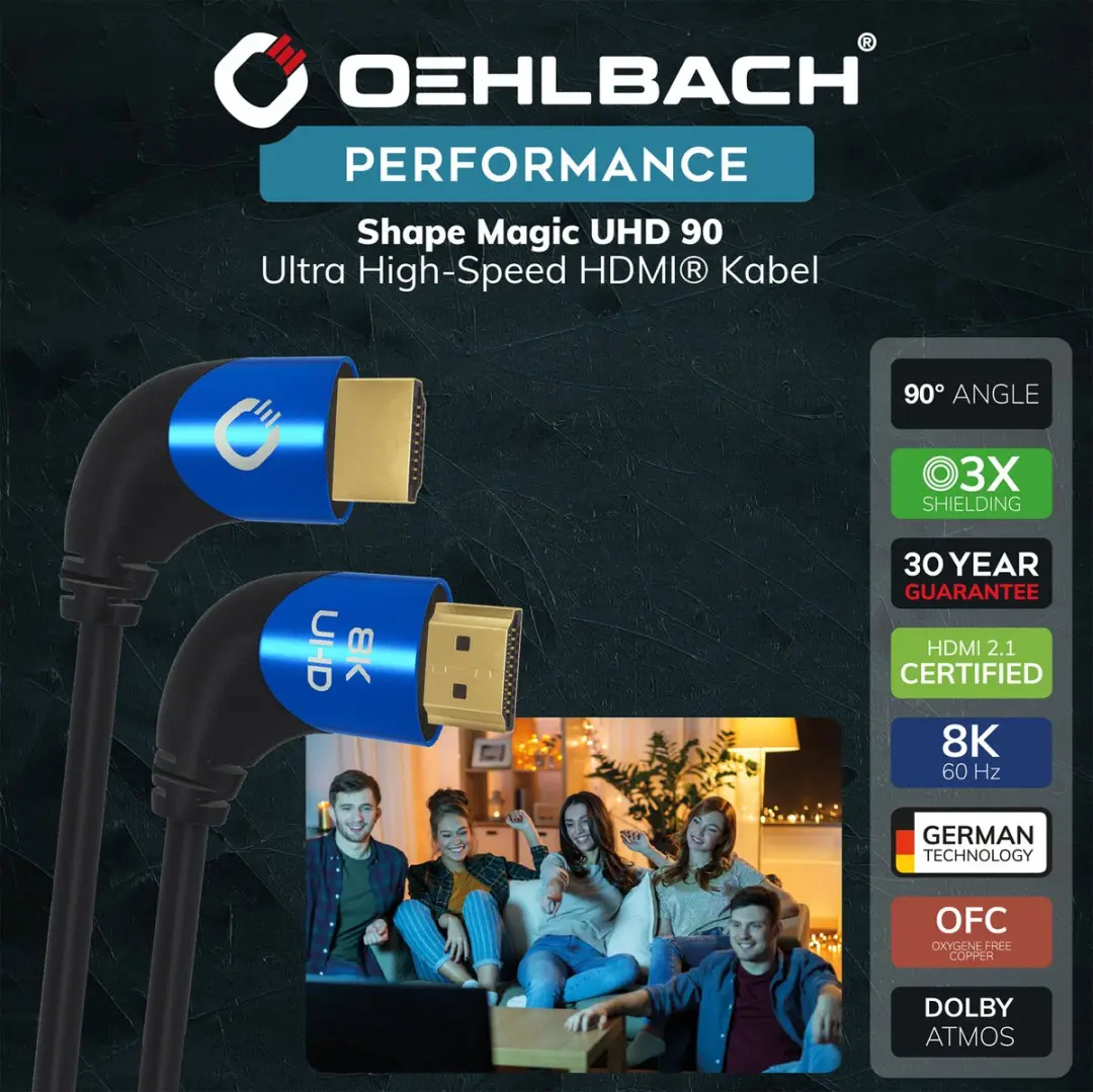 Oehlbach Ultra High-Speed HDMI Kabel 90° - 1M - Zwart