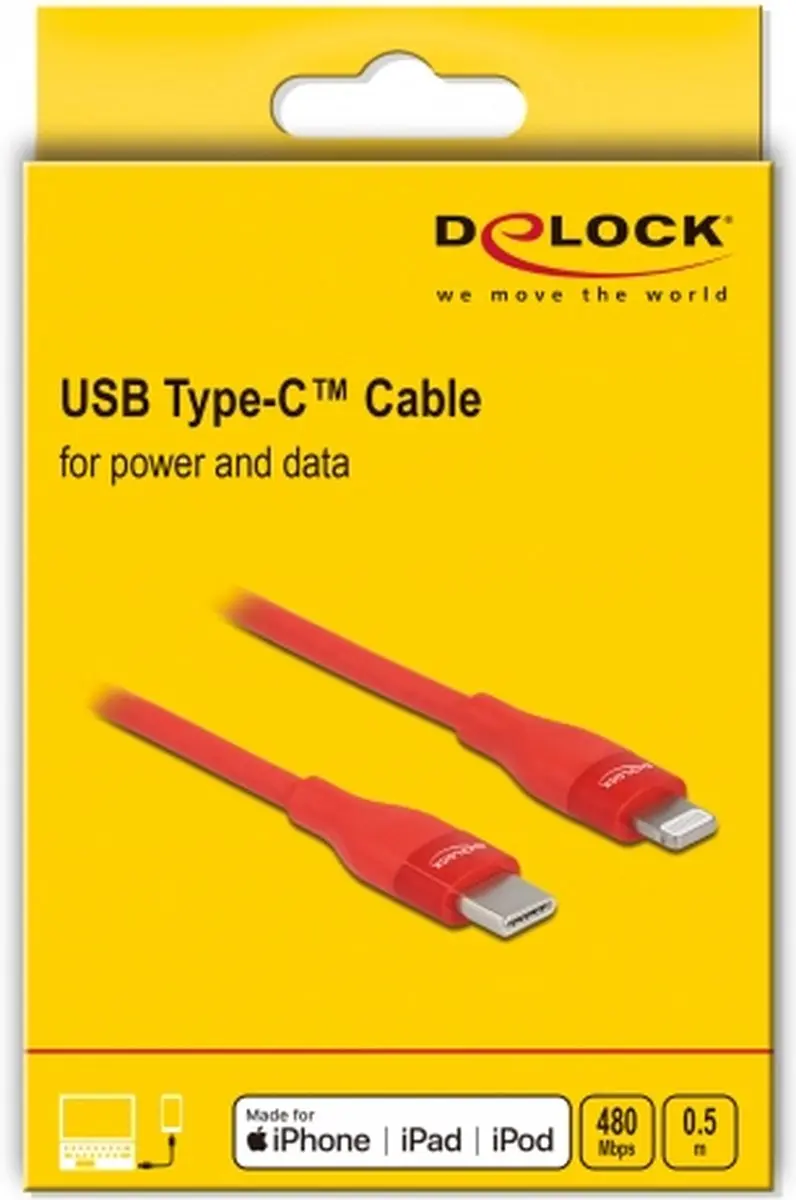 Delock USB-C naar Lightning Kabel 0.5m - Rood