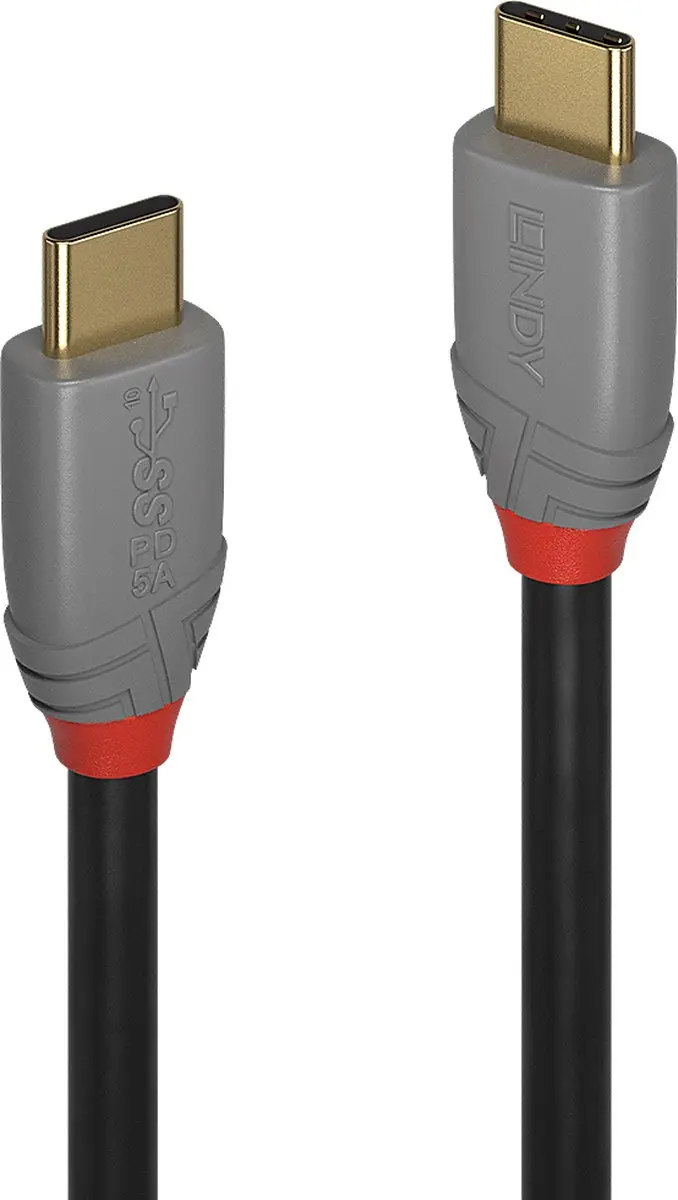 Lindy 36901 USB-C Kabel 1m - USB 3.2 Gen2x2 - Zwart/Grijs