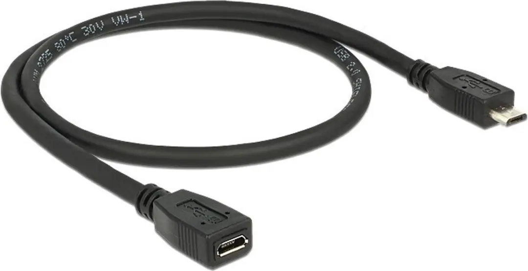 Delock USB Verlenging Micro-B 0.5m - Zwart