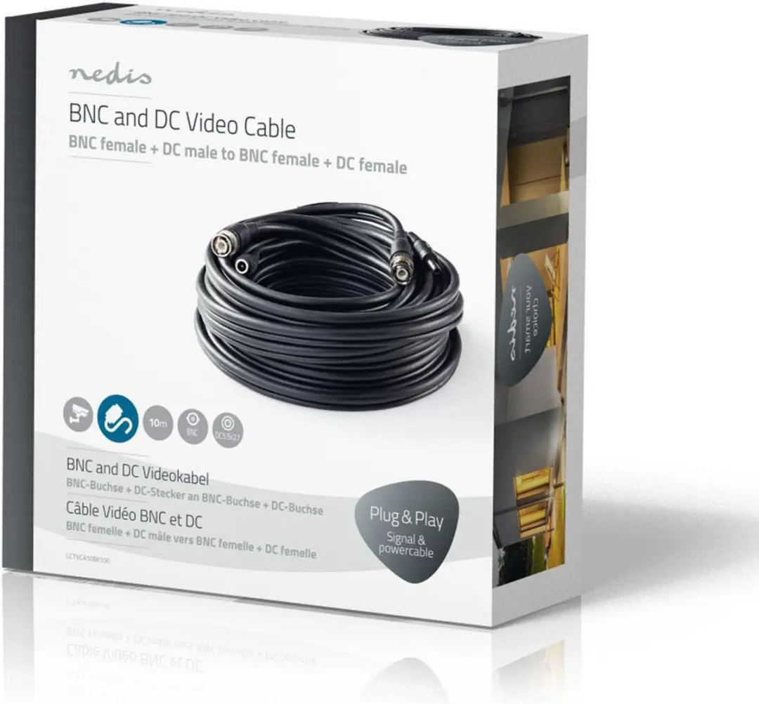Nedis CCTVCA10BK100 BNC/DC Kabel 10m - Zwart