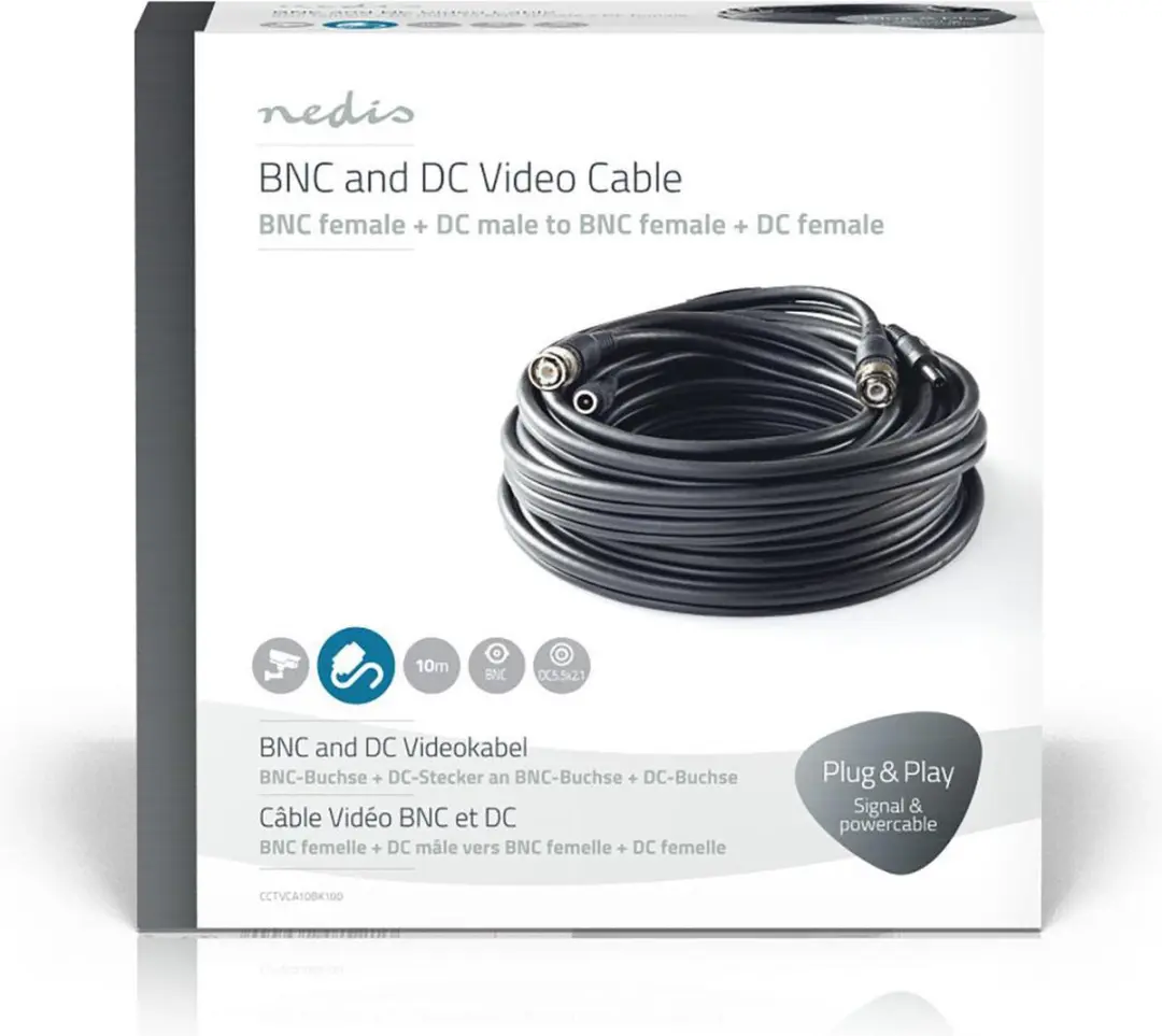 Nedis CCTVCA10BK100 BNC/DC Kabel 10m - Zwart