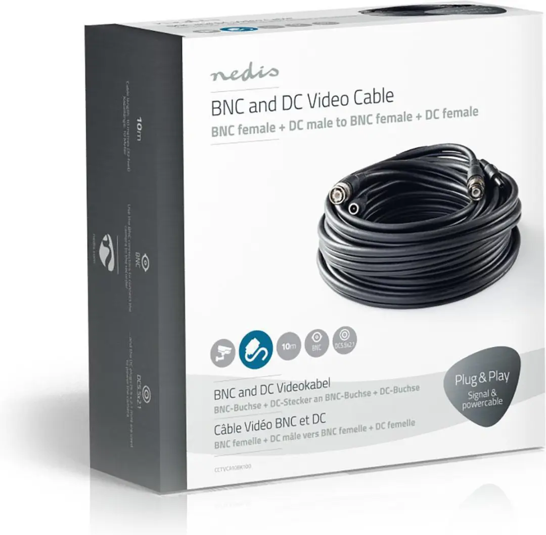 Nedis CCTVCA10BK100 BNC/DC Kabel 10m - Zwart