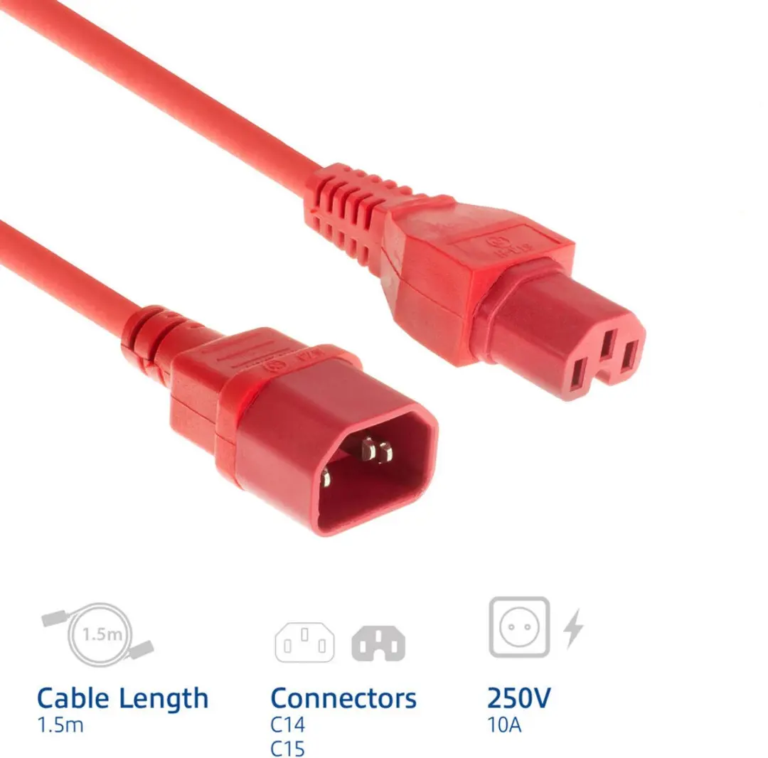 ACT AK5390 Netsnoer C14-C15 Rood 1,5m