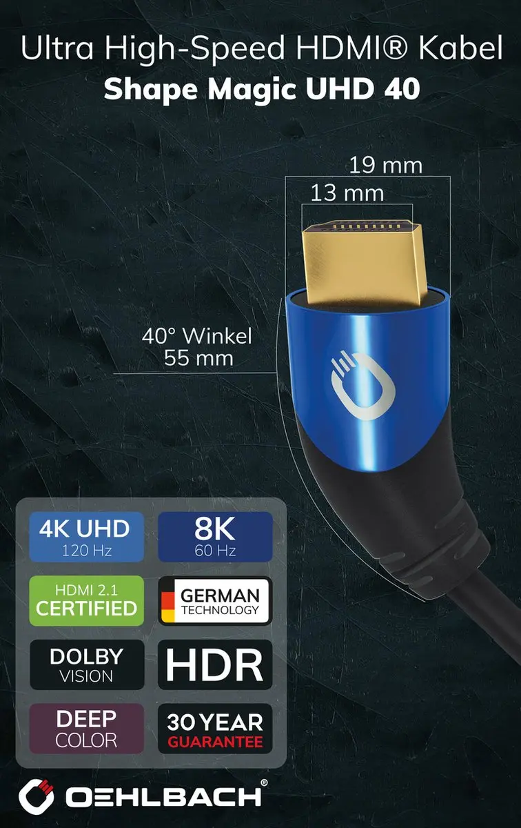 Oehlbach Ultra High-Speed HDMI Kabel 40° - 3M - Zwart