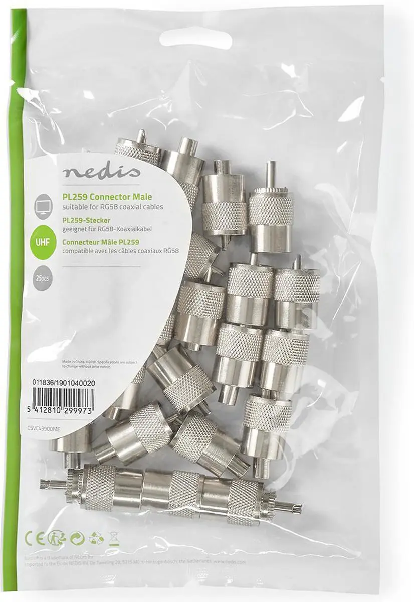 Nedis PL259 Connector - Recht - Male - Vernikkeld - 25 Stuks