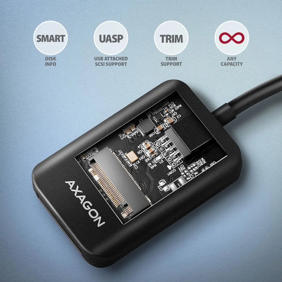 Axagon ADM2-CM USB-C M.2 SSD Adapter - Zwart - afbeelding 6 van 6