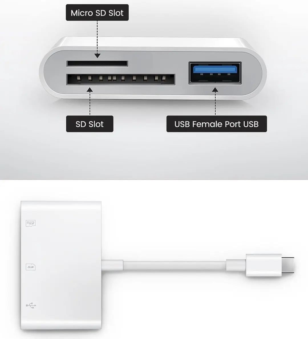 NÖRDIC CRD-023 USB-C Kaartlezer - SD/Micro SD - Wit