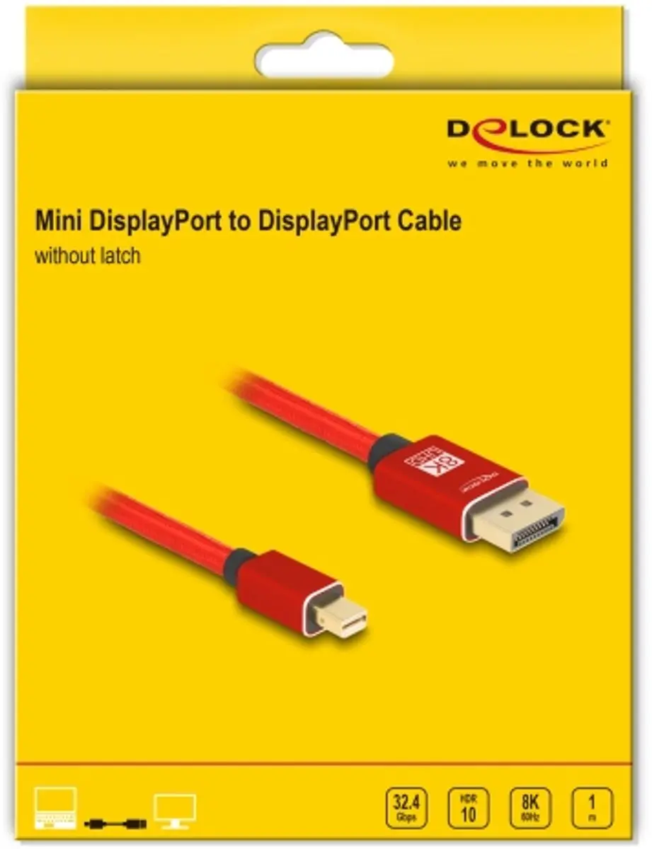 Delock Mini DisplayPort naar DisplayPort Kabel 8K 60Hz 1m - Rood