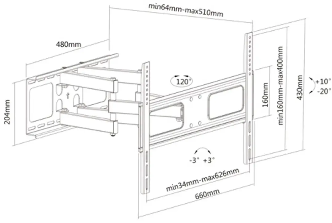 Value TV Muurbeugel Flexibel 17.99.1205 - Zwart