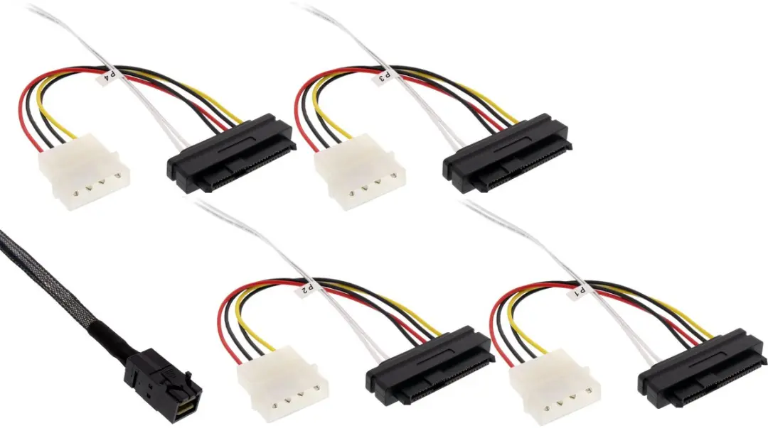 InLine Mini SAS HD Kabel SFF-8643 naar 4x SFF-8482 0,5m - Zwart