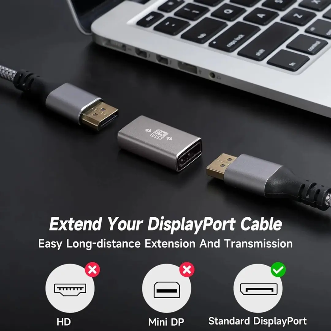 NÖRDIC DP-407 DisplayPort Adapter Female-Female - 8K60Hz - Grijs