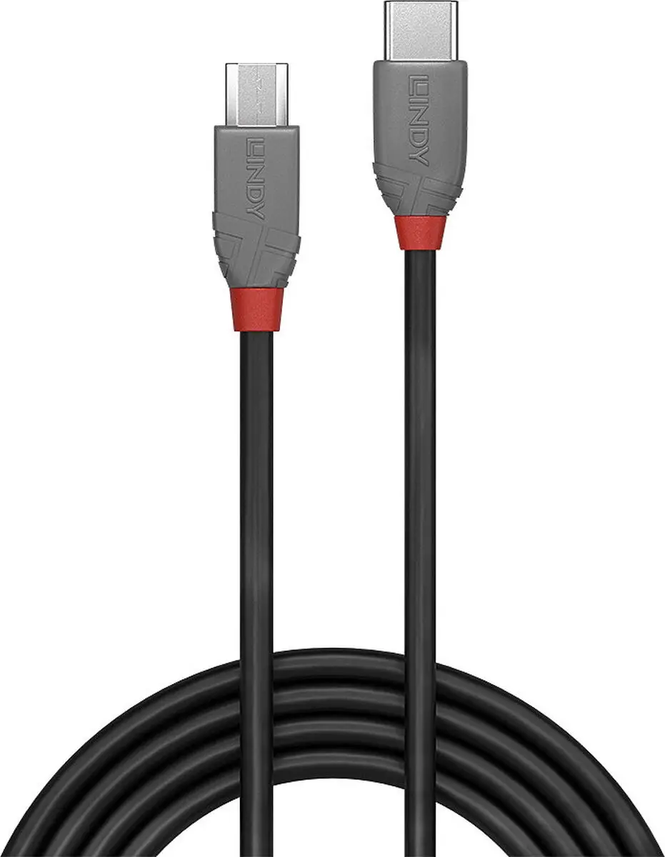 Lindy USB 2.0 USB-C naar USB-micro-B Kabel 0.5m - Zwart/Grijs