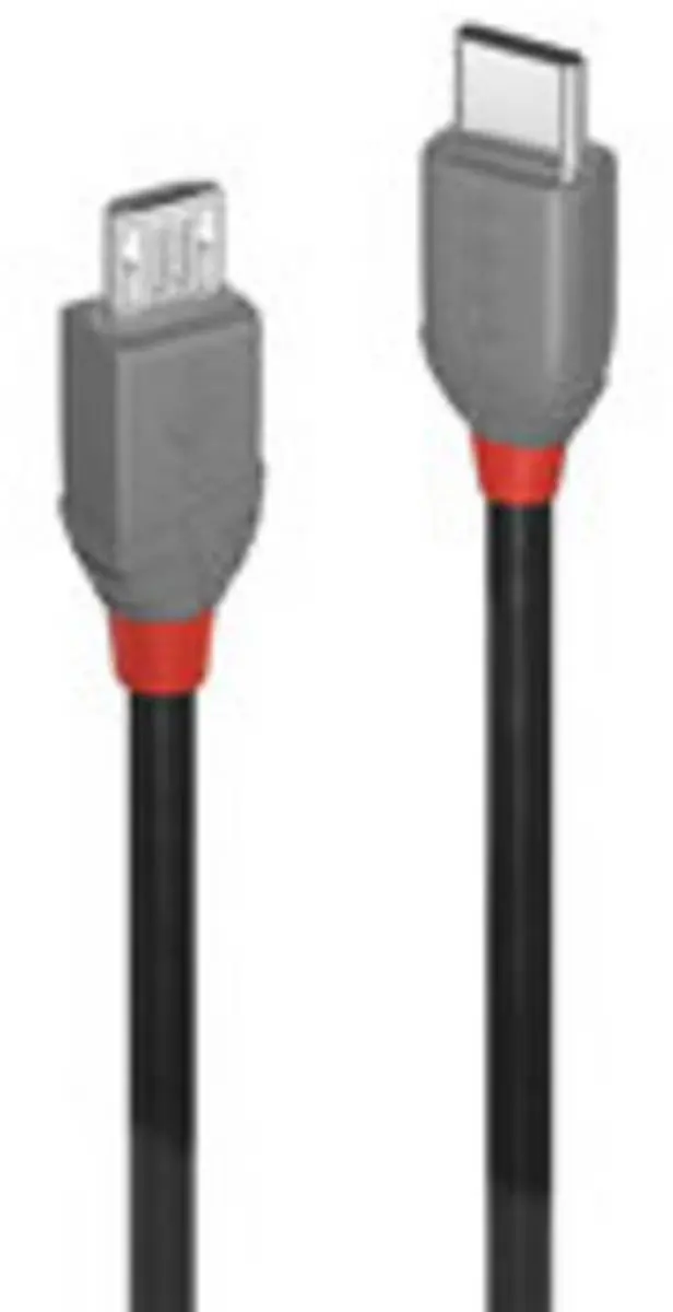 Lindy USB 2.0 USB-C naar USB-micro-B Kabel 0.5m - Zwart/Grijs