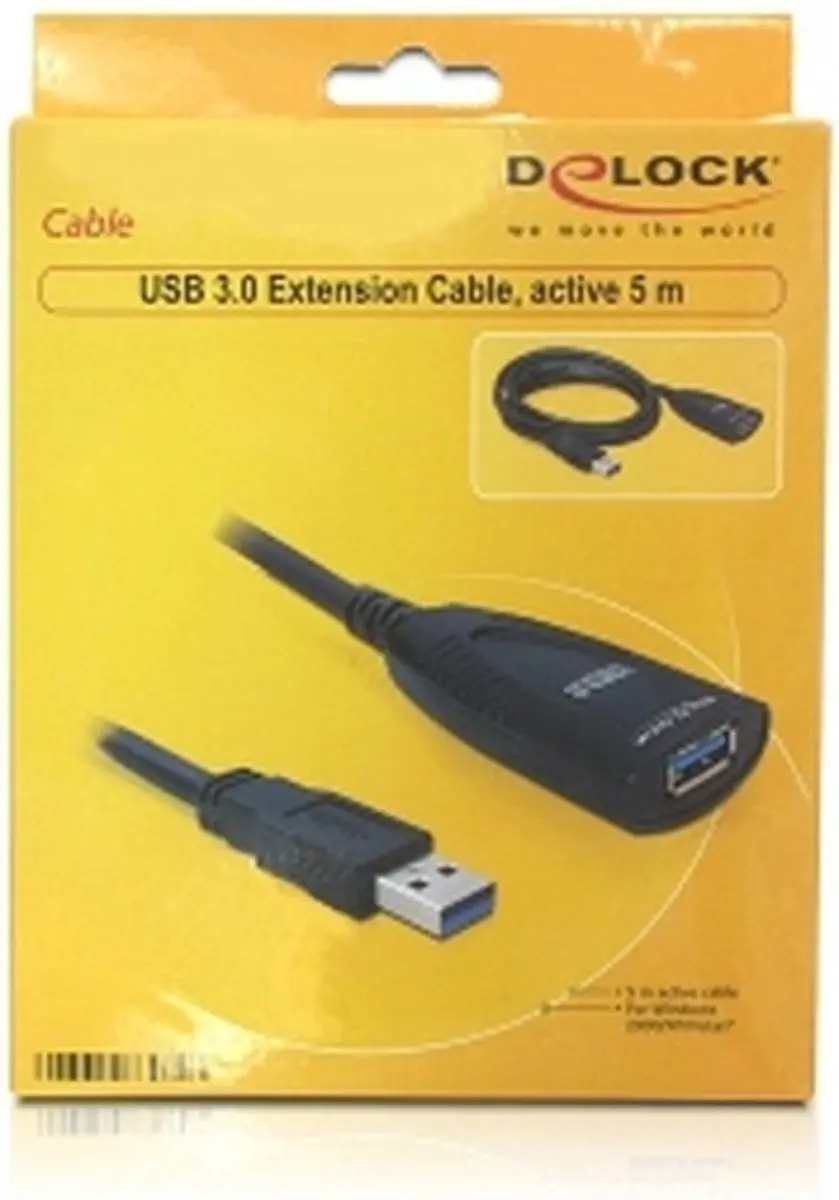 Delock USB 3.0 Actieve Verlengkabel 5m - Zwart