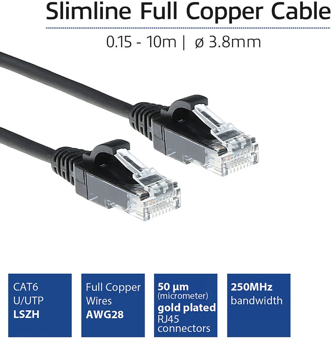 ACT DC9930 Patchkabel CAT6 U/UTP 0,15m - Zwart