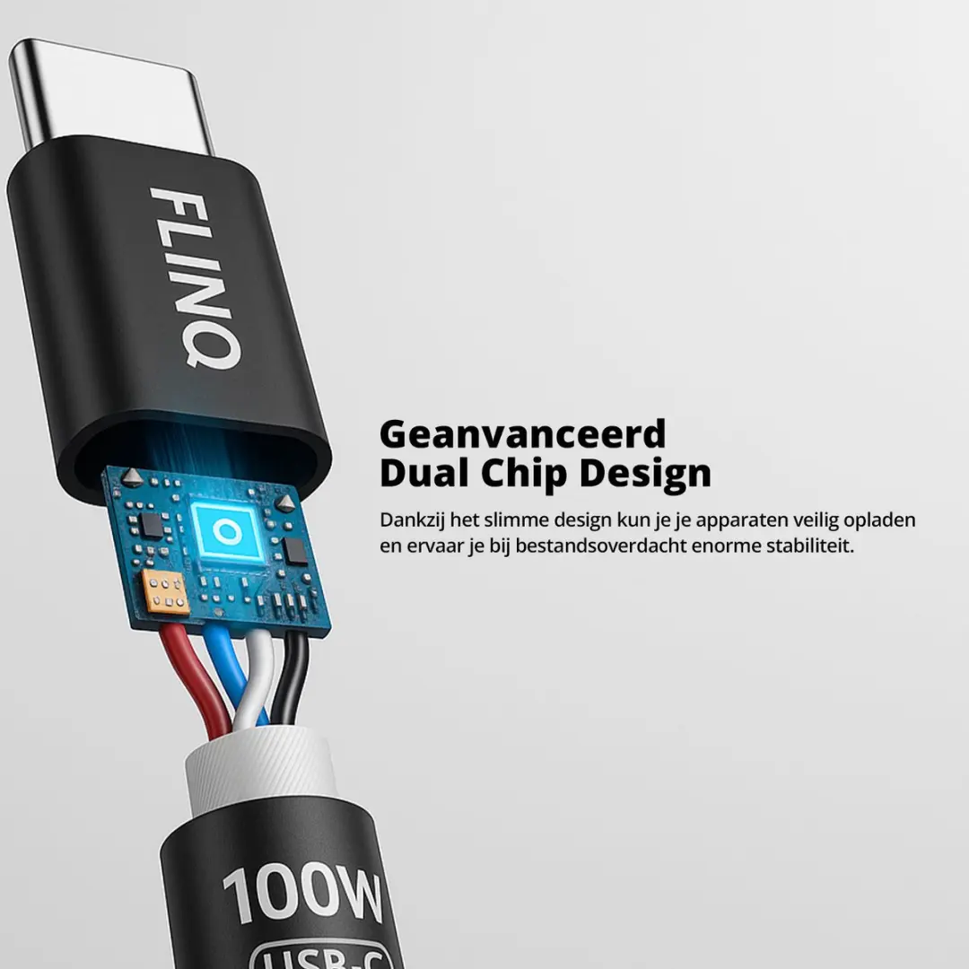 FlinQ 2x USB-C naar USB-C Kabel 100W - 2 Meter - Zwart
