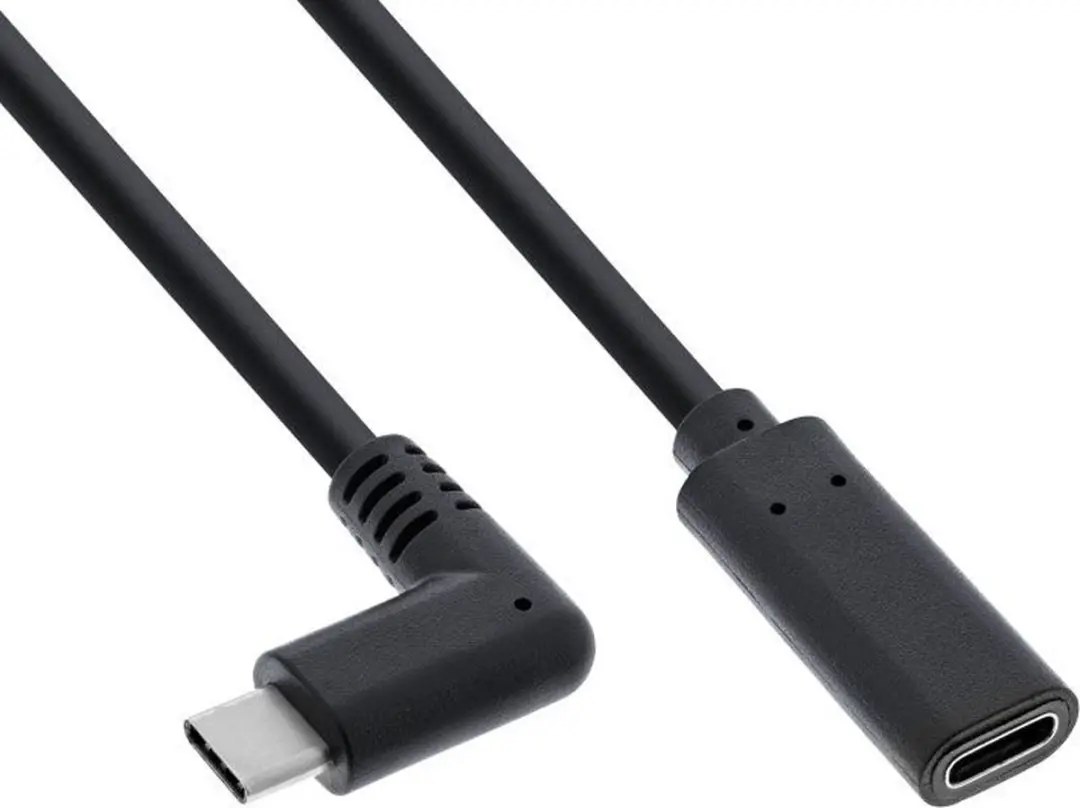 InLine USB-C Haaks Verlengkabel 3.0 - 1,5m - 20V/3A - Zwart