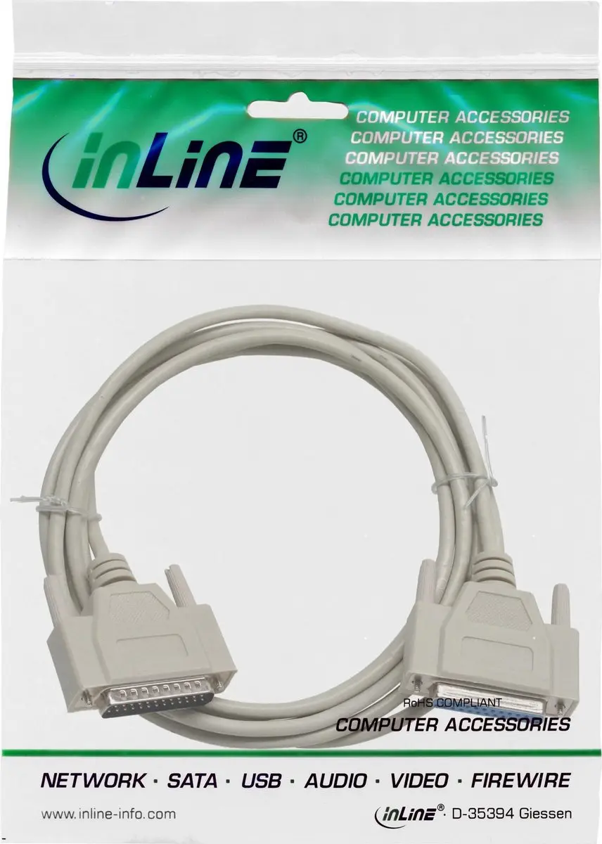 InLine RS232 Verlengkabel 25-pins 30m - Beige