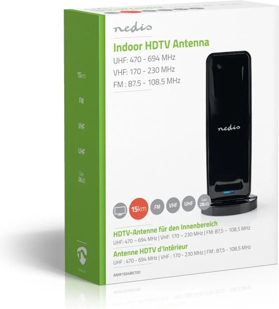Nedis Binnenantenne ANIR1504BK700 - Actief - 28dB - Zwart