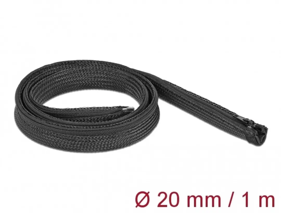 Delock Polyester Kabelsleeve 20mm - Zwart - 1m