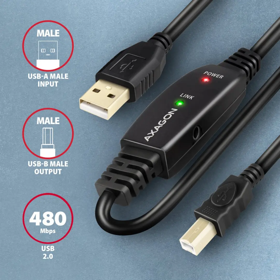 Axagon ADR-220B USB 2.0 Kabel 10m - Zwart
