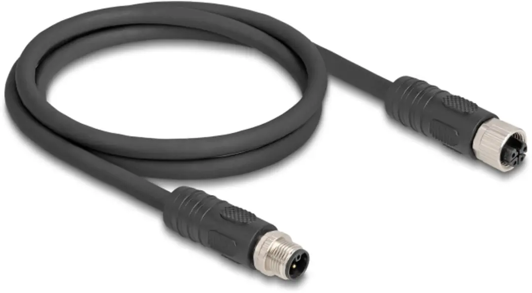 Delock M12 L-coded Kabel 4-pins M-F PUR - 2m - Zwart