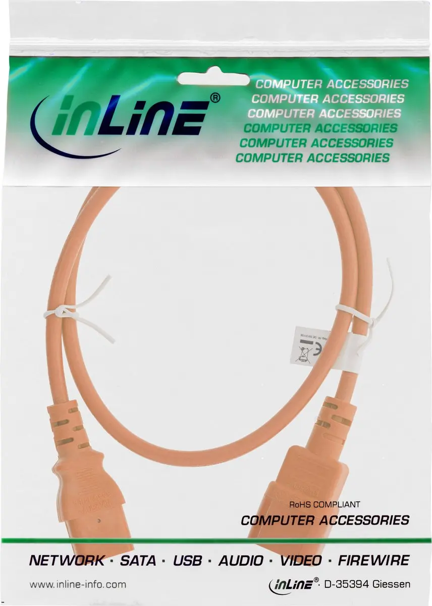InLine C13-C14 Stroomkabel 3x0,75mm² - Oranje - 0,3m