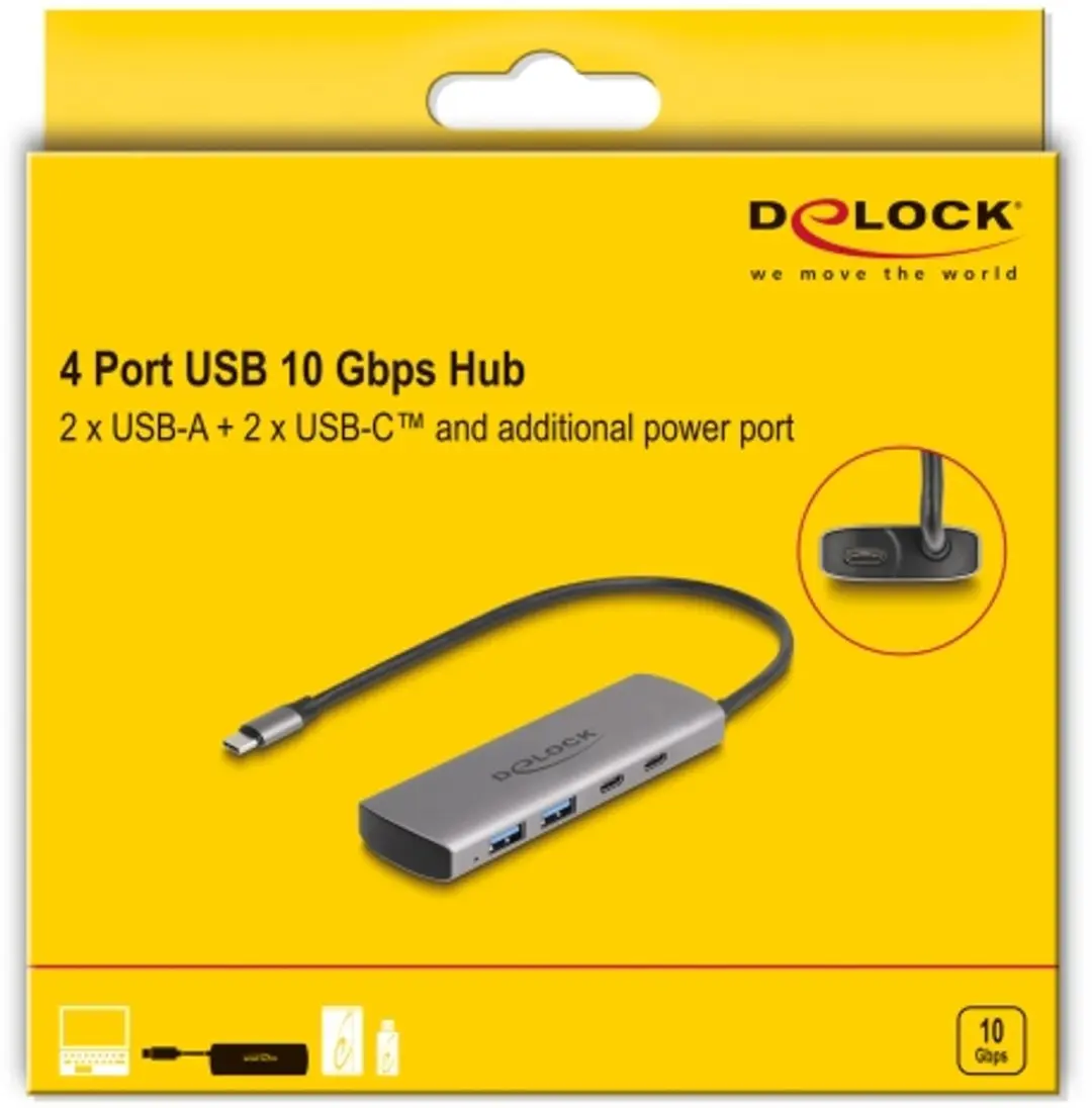 Delock 64299 USB Hub 10 Gbps - 2x USB-A + 2x USB-C Grijs
