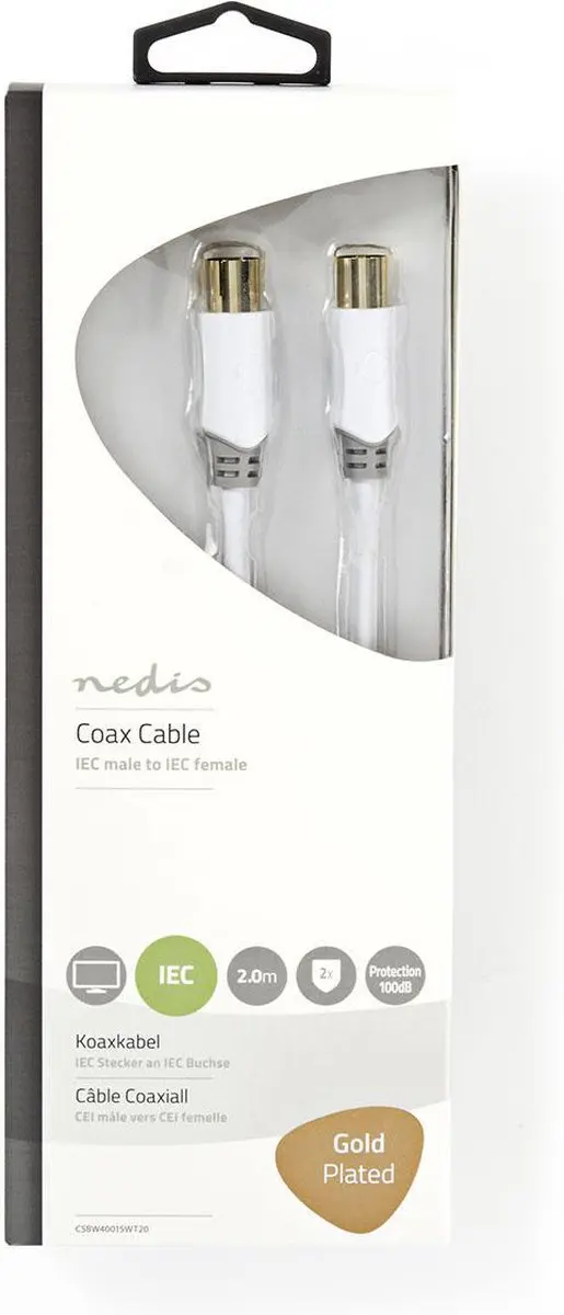 Nedis Coaxkabel IEC Male-Female 2m - Verguld - 75 Ohm