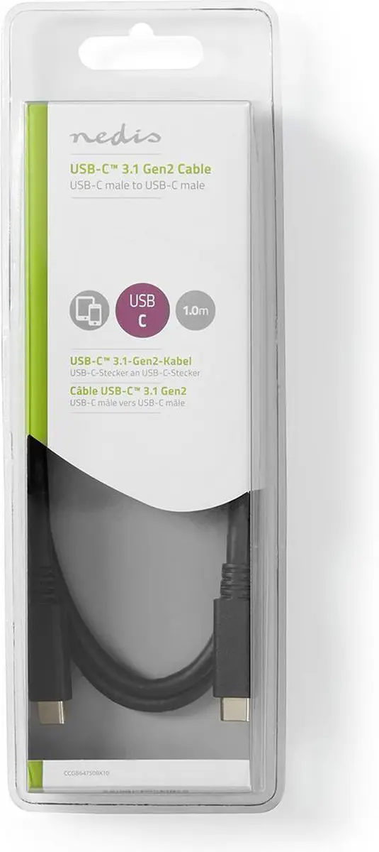 Nedis USB 3.2 Gen 2 USB-C Kabel 1m - Zwart
