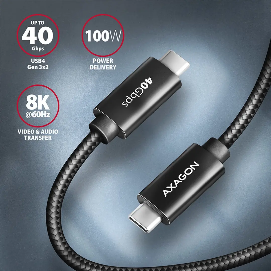 Axagon BUCM432-CM10AB USB4 Gen 3x2 Kabel - 1m - Zwart