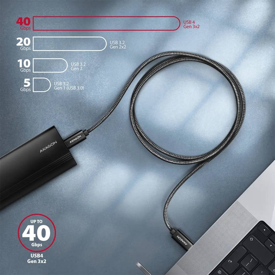Axagon BUCM432-CM10AB USB4 Gen 3x2 Kabel - 1m - Zwart