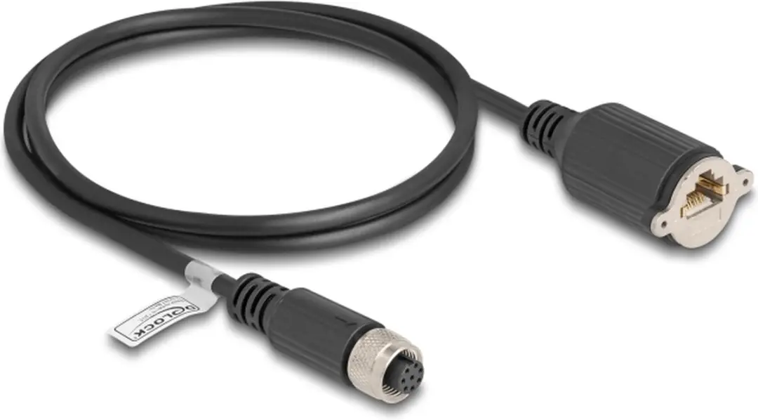Delock M12 A-coded 8-pin Kabel RJ45 - 1m - Zwart