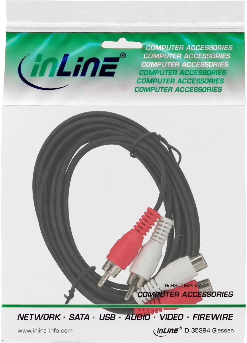 InLine Tulp Stereo Audio Verlengkabel 20m - Zwart