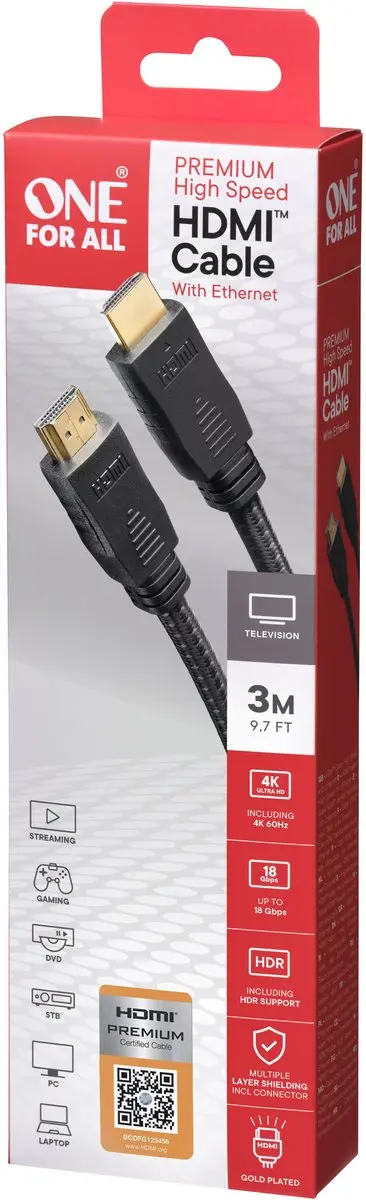 One For All CC5030 HDMI Kabel met Ethernet 3m - Zwart - afbeelding 6 van 6