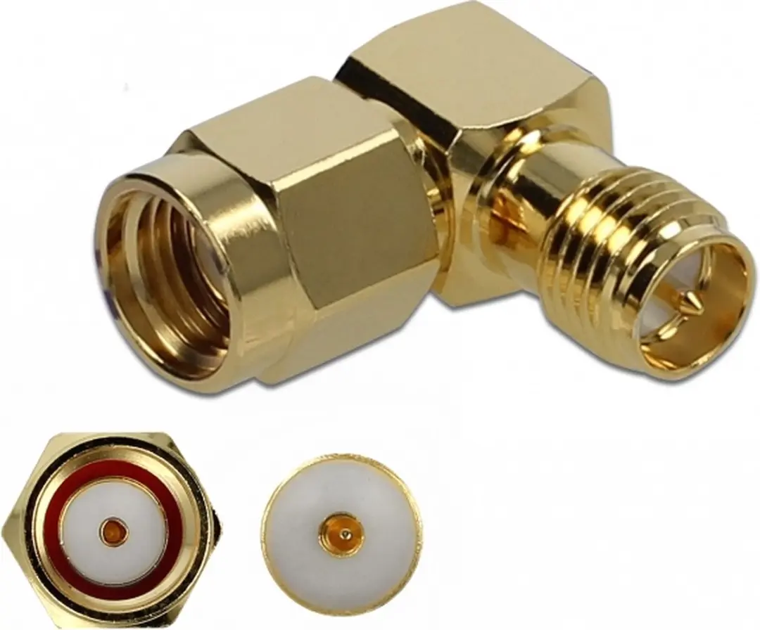 Delock RP-SMA Haakse Adapter 50 Ohm 10 GHz - Goud