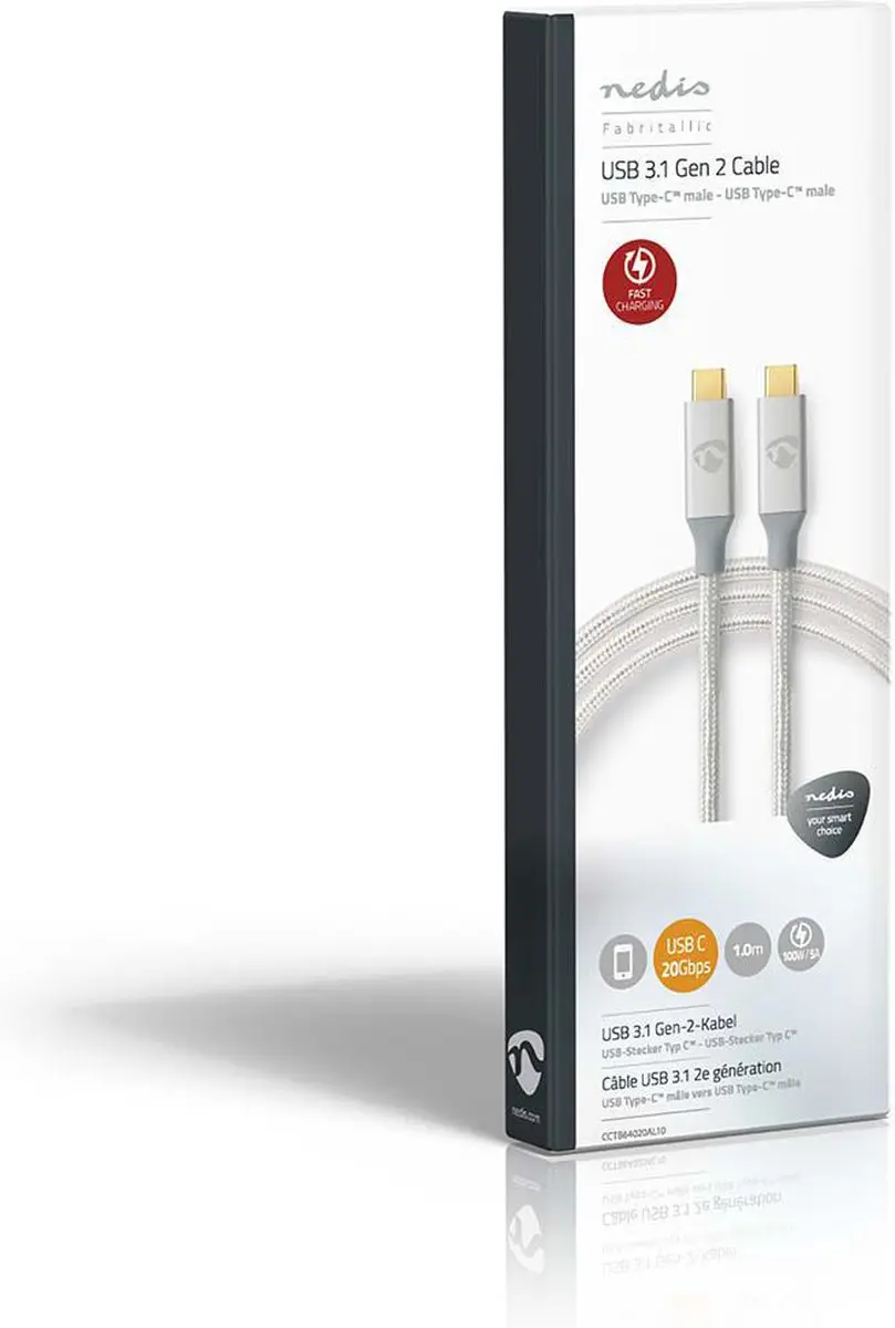 Nedis USB-C Kabel 100W 20Gbps 4K60Hz 1m - Verguld Zilver
