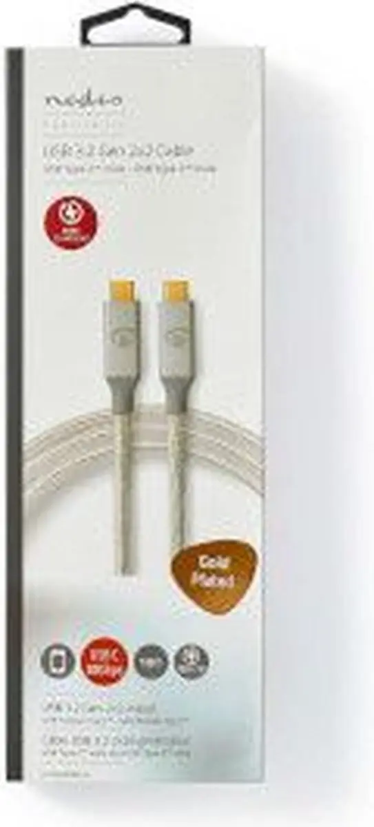 Nedis USB-C Kabel 100W 20Gbps 4K60Hz 1m - Verguld Zilver
