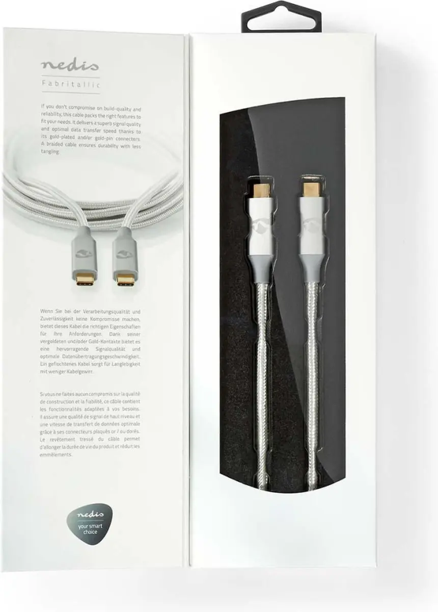 Nedis USB-C Kabel 100W 20Gbps 4K60Hz 1m - Verguld Zilver - afbeelding 6 van 6