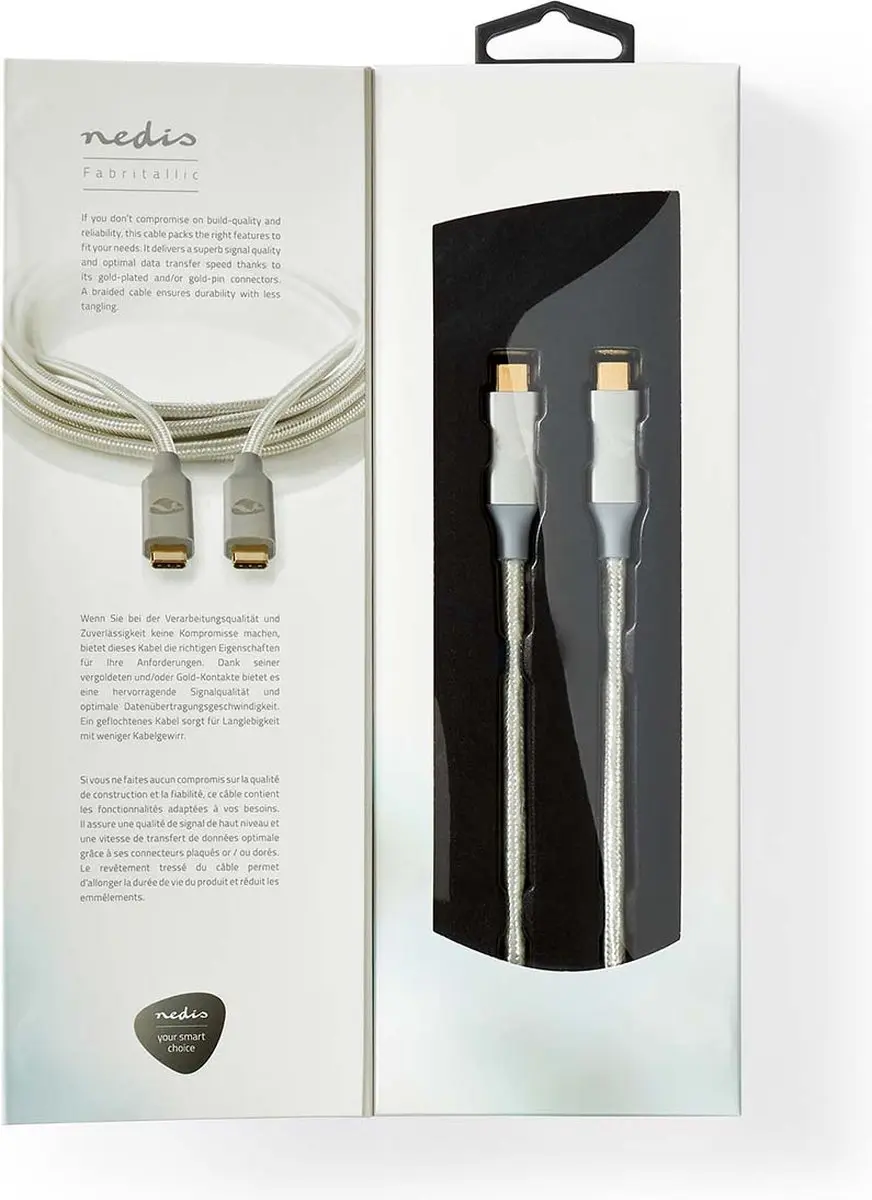 Nedis USB-C Kabel 100W 20Gbps 4K60Hz 1m - Verguld Zilver
