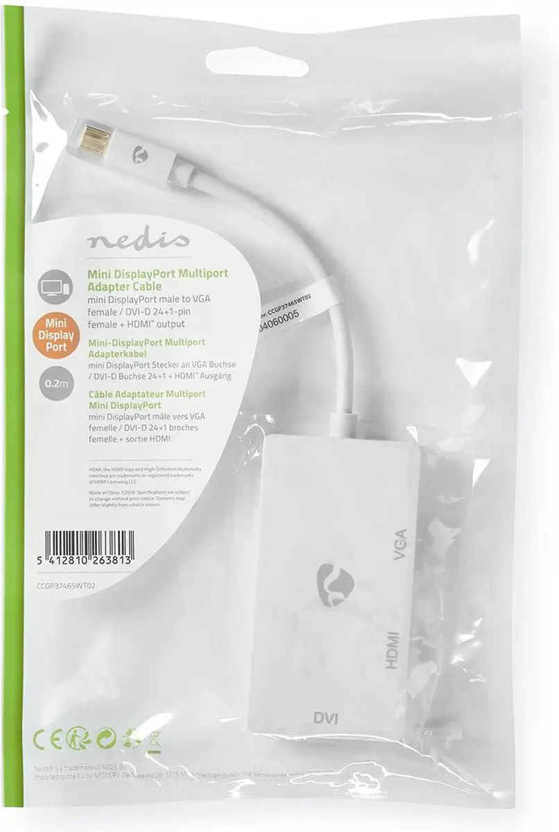 Nedis Mini DisplayPort-Kabel CCGP37465WT02 - 21.6 Gbps - Wit