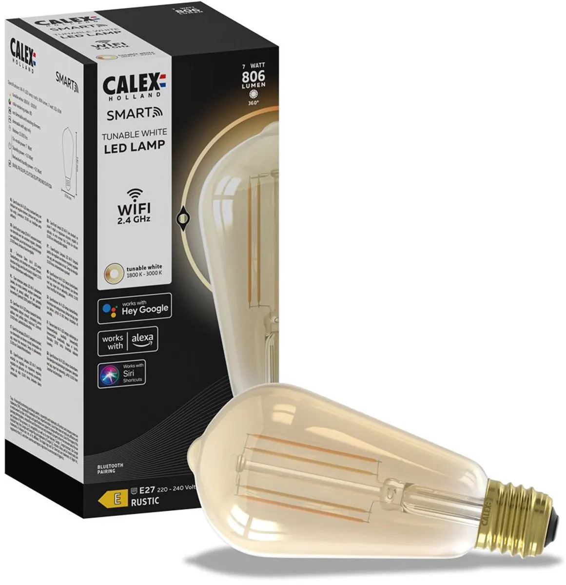 Calex Smart LED Lamp E27 7W - Goud - Warm Wit 1800K